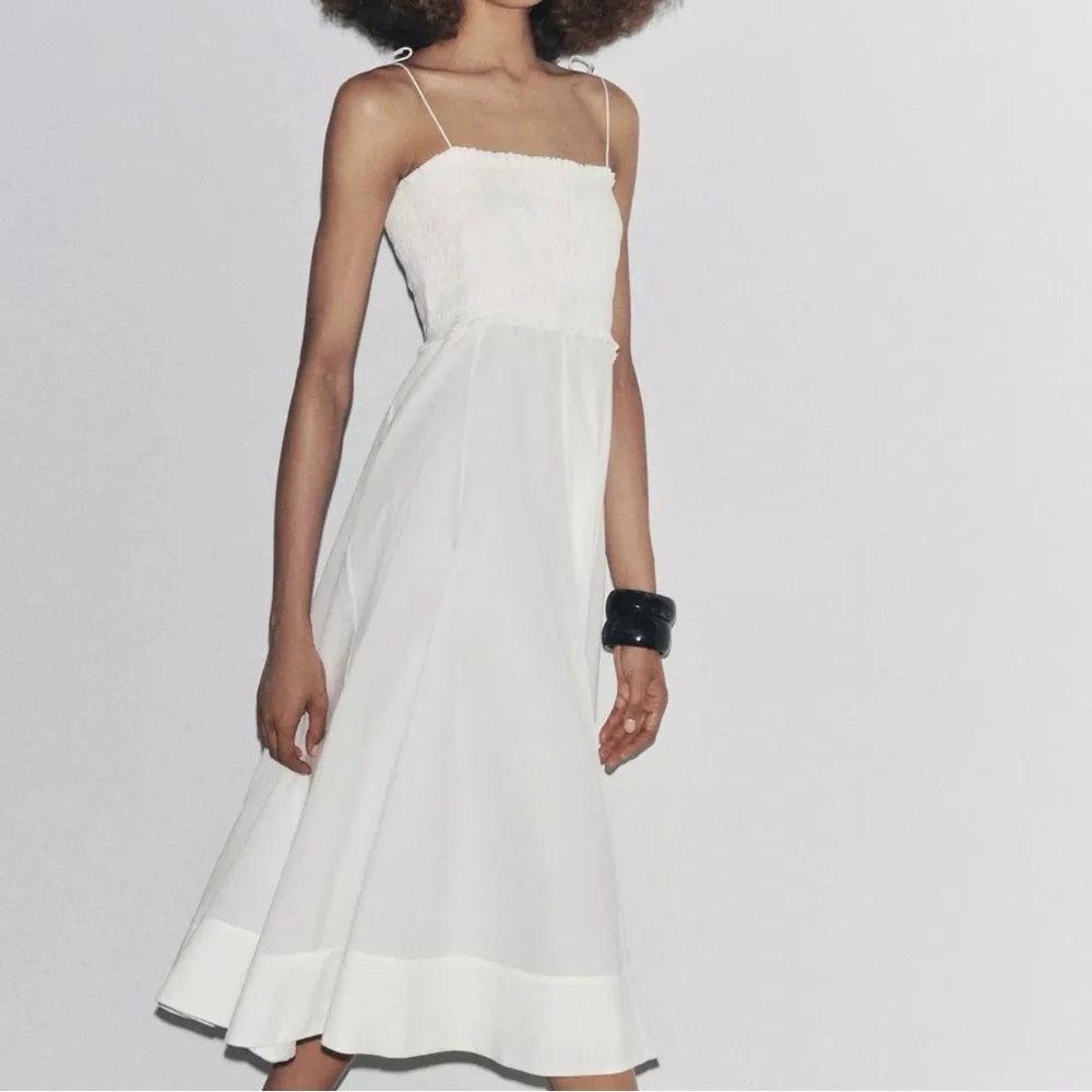 ZARA White 100% Cotton Midi Dress, Size S, NWT - Picture 1 of 5